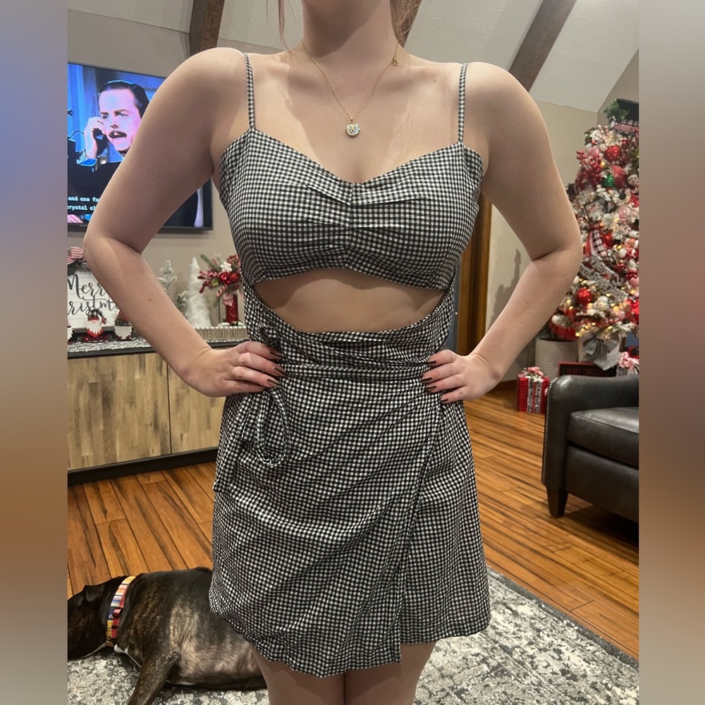 Free People Gingham Wrap Dress Side Tie Size M